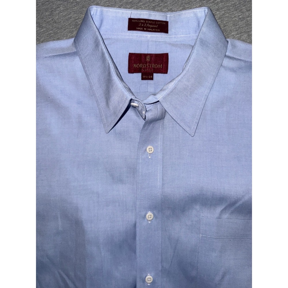 Nordstrom Blue Dress Shirt Mens 17.5-34 Classic Business Timeless
